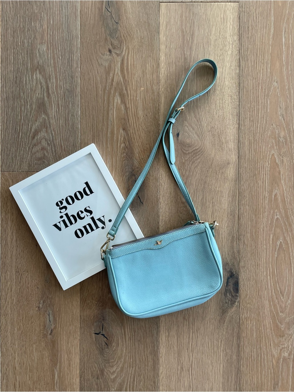 Women's Aqua Pebbled Leather Crossbody Bag with Adjustable Strap